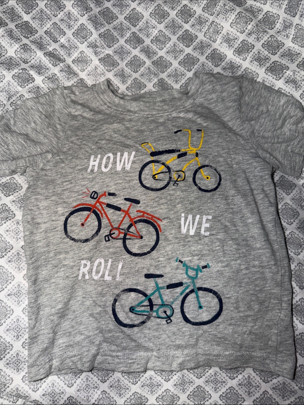 Kids Grey T-Shirt with Colorful Bicycle Graphic - How We Roll